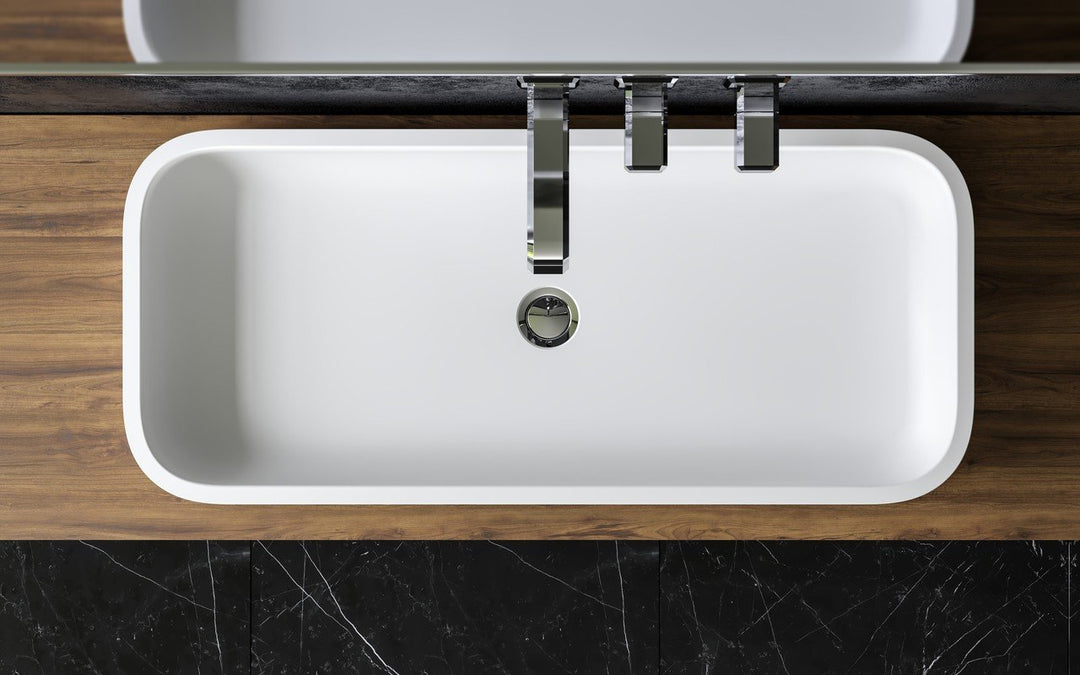 Solace-B White Rectangular Stone Vessel Sink