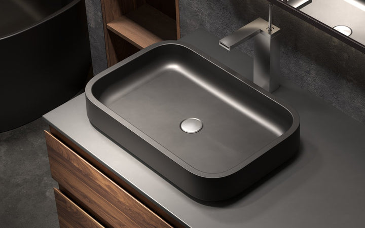 Solace-A Black Rectangular Stone Vessel Sink