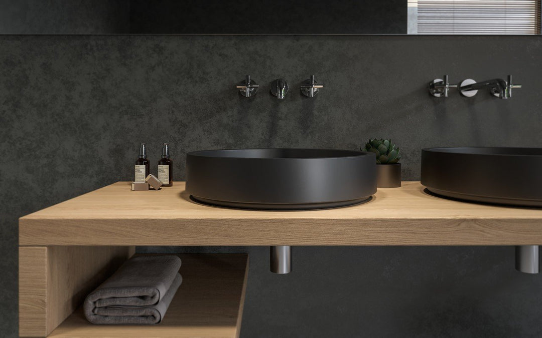 Solace-A Black Round Stone Vessel Sink
