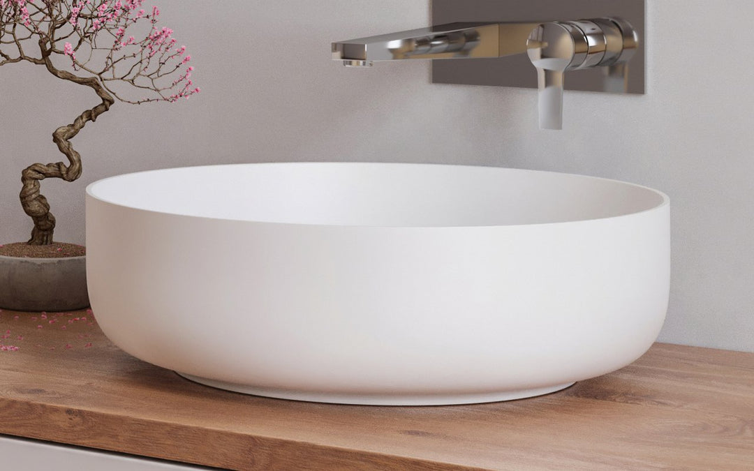 Aurora White Round Stone Vessel Sink