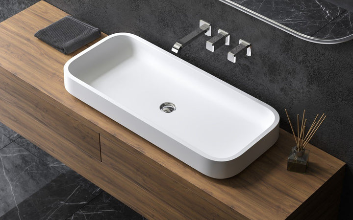 Solace-B White Rectangular Stone Vessel Sink