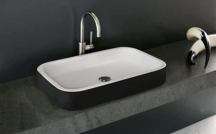 Solace-A Black-Wht Rectangular Stone Vessel Sink