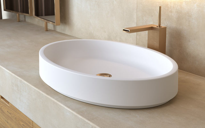 Solace White Oval Stone Vessel Sink
