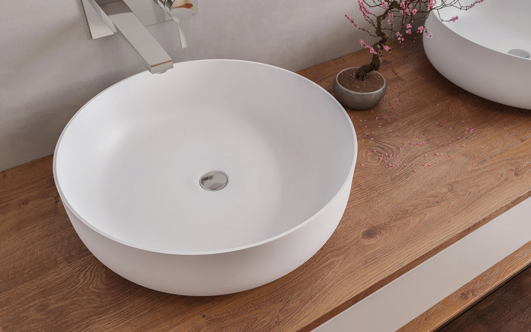Aurora White Round Stone Vessel Sink