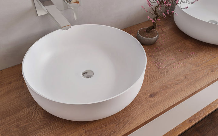 Aurora White Round Stone Vessel Sink