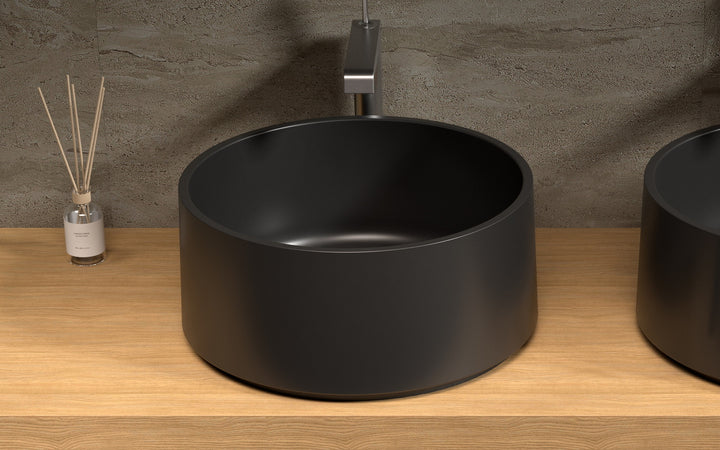 Solace-B Black Round Stone Vessel Sink