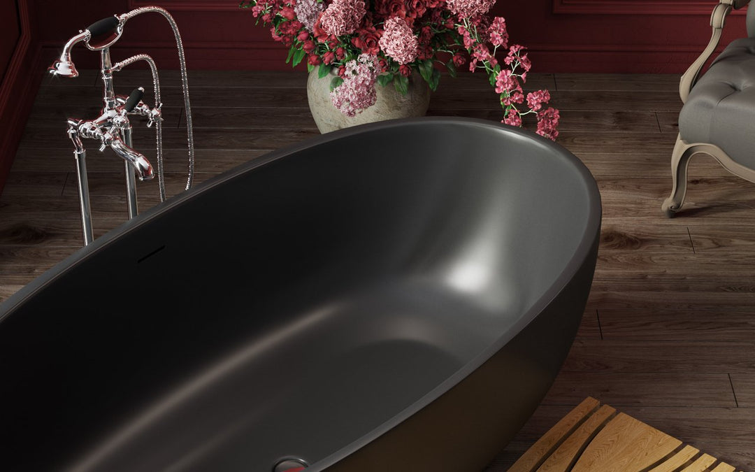 Aquatica Corelia-Black Freestanding Solid Surface Bathtub