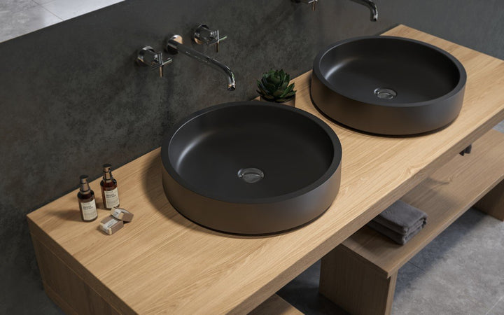 Solace-A Black Round Stone Vessel Sink