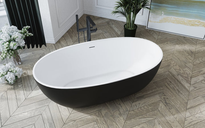 Aquatica Corelia Black-White Freestanding Solid Surface Bathtub