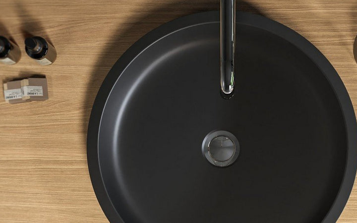 Solace-A Black Round Stone Vessel Sink