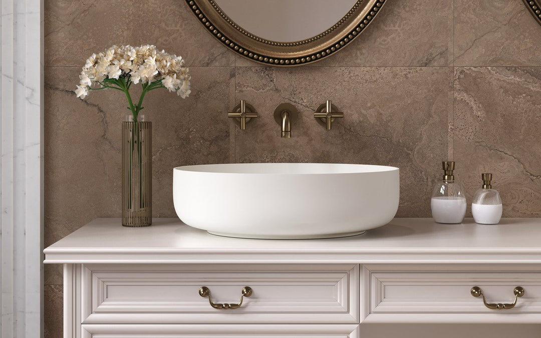 Aurora White Oval Stone Vessel Sink