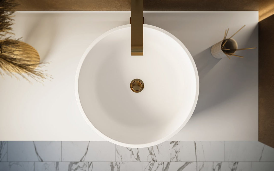 Solace-B White Round Stone Vessel Sink