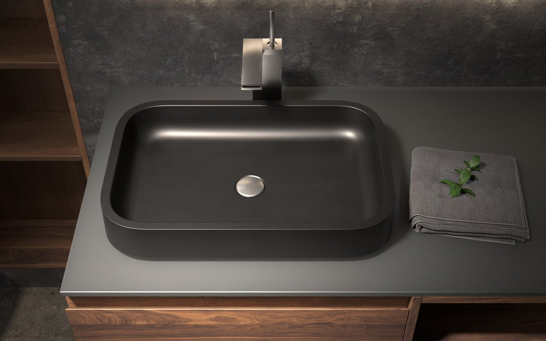 Solace-A Black Rectangular Stone Vessel Sink