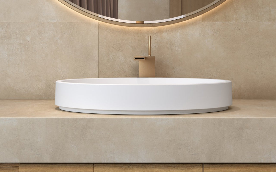 Solace White Oval Stone Vessel Sink