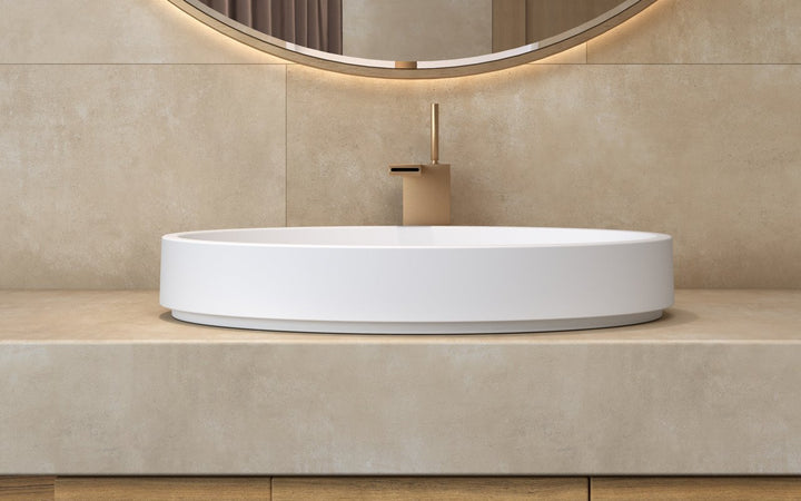 Solace White Oval Stone Vessel Sink