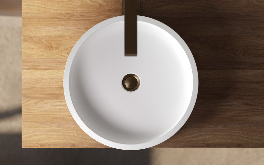 Solace-A Black-White Round Stone Vessel Sink