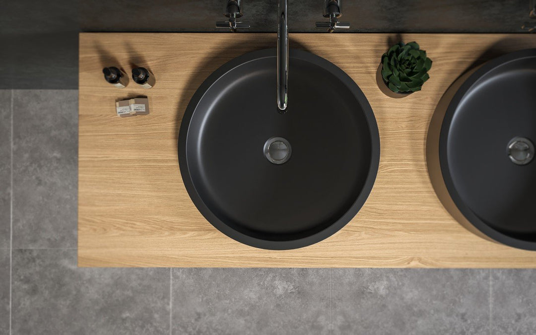 Solace-A Black Round Stone Vessel Sink