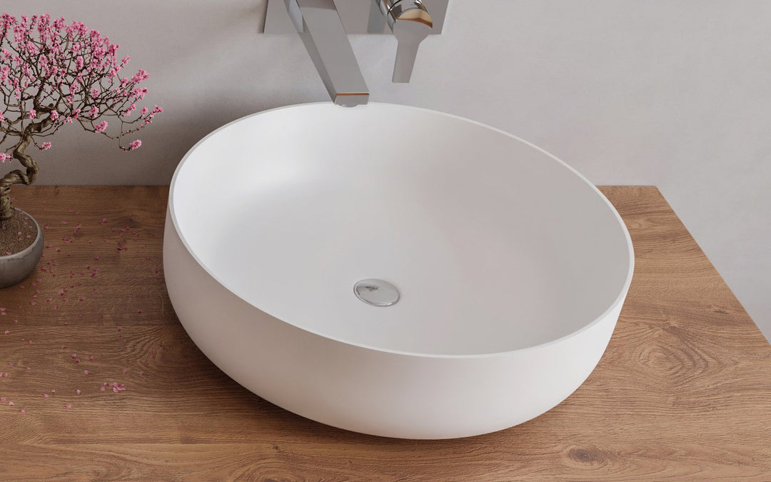 Aurora White Round Stone Vessel Sink