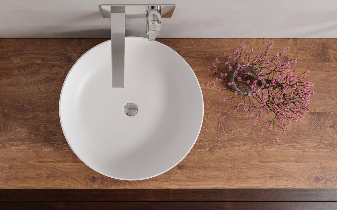 Aurora White Round Stone Vessel Sink