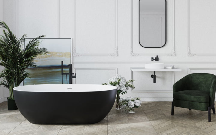 Aquatica Corelia Black-White Freestanding Solid Surface Bathtub