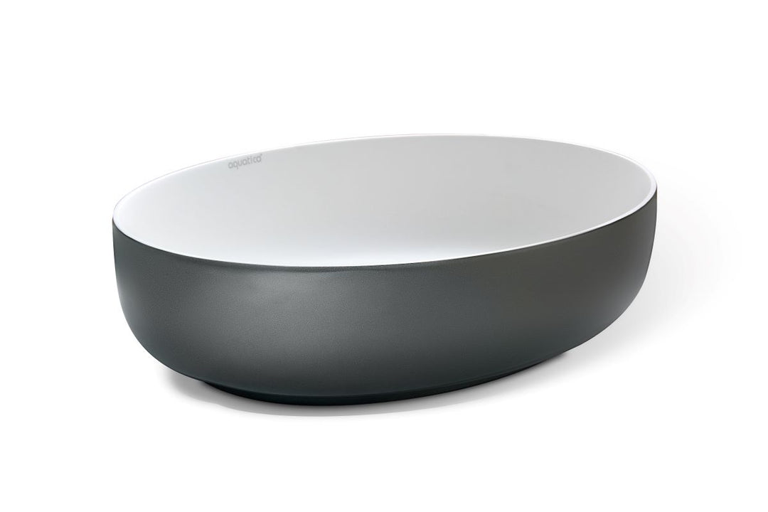 Aurora Gunmetal-White Oval Stone Vessel Sink