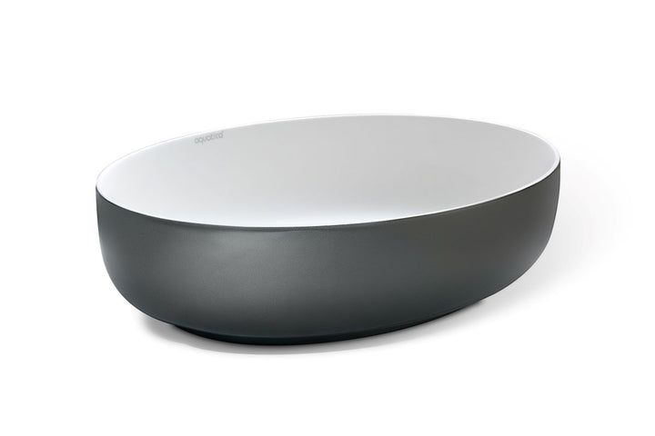 Aurora Gunmetal-White Oval Stone Vessel Sink