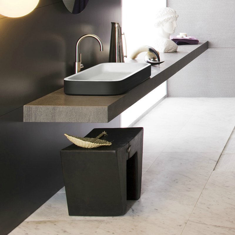 Solace-A Black-Wht Rectangular Stone Vessel Sink