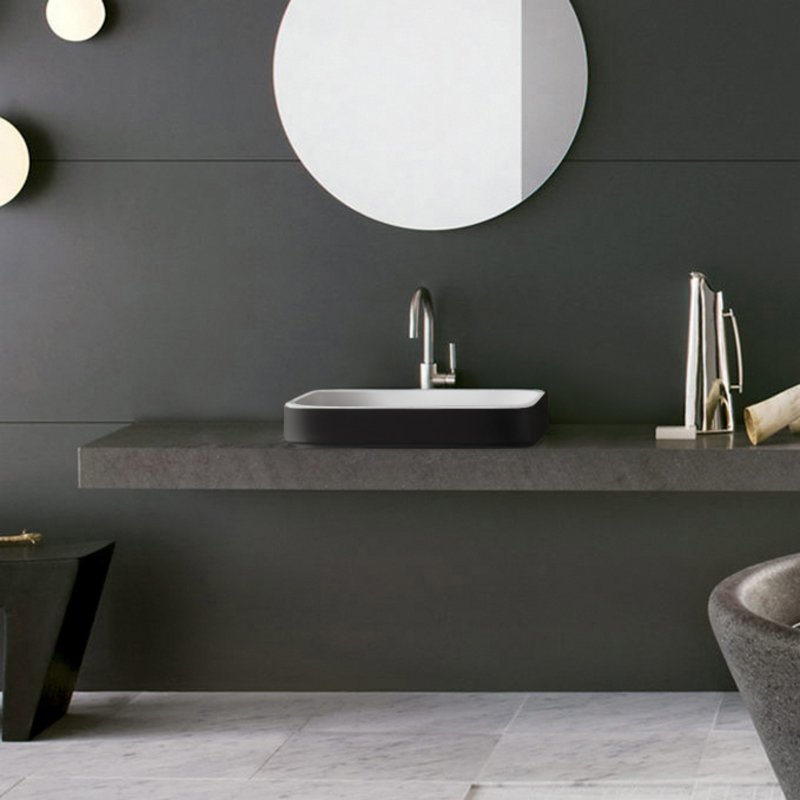 Solace-A Black-Wht Rectangular Stone Vessel Sink