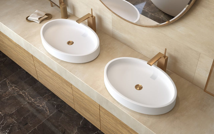 Solace White Oval Stone Vessel Sink