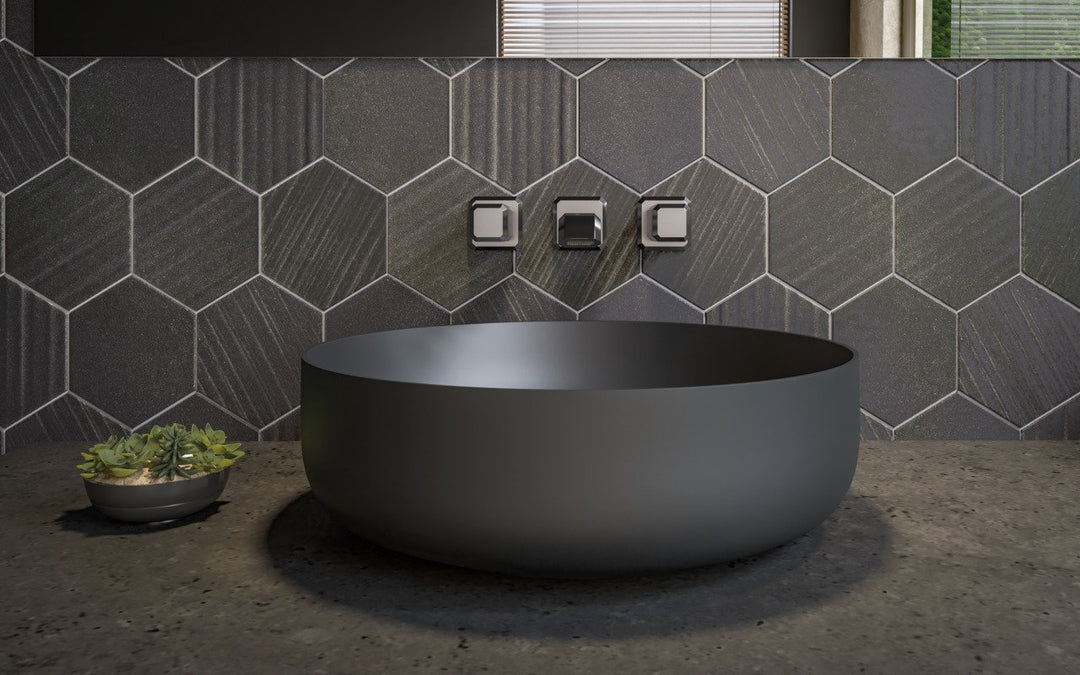 Aurora Black Round Stone Vessel Sink