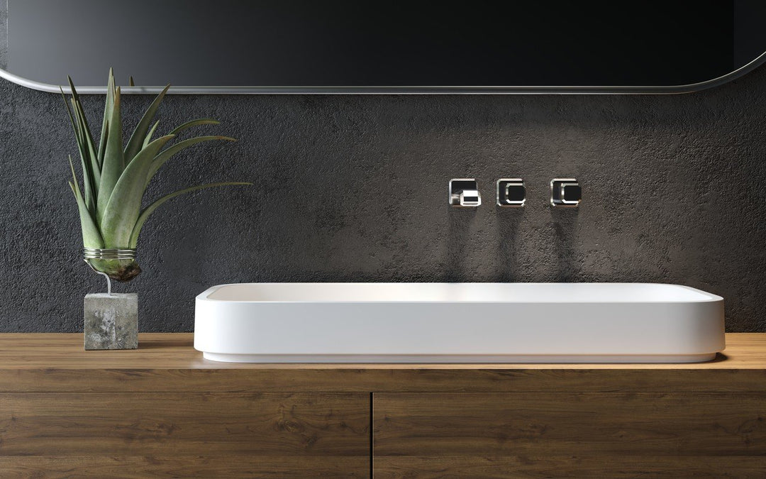 Solace-B White Rectangular Stone Vessel Sink