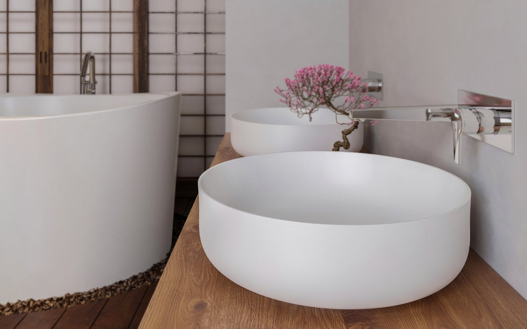 Aurora White Round Stone Vessel Sink
