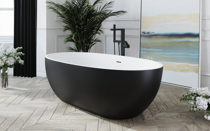 Aquatica Corelia Black-White Freestanding Solid Surface Bathtub