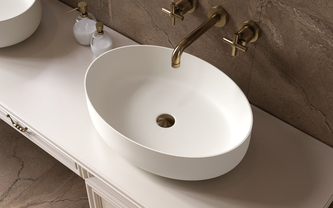 Aurora White Oval Stone Vessel Sink
