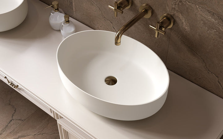 Aurora White Oval Stone Vessel Sink