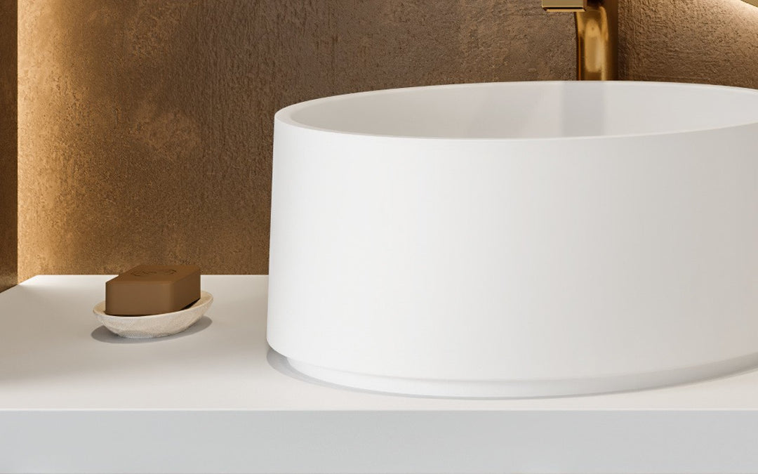 Solace-B White Round Stone Vessel Sink