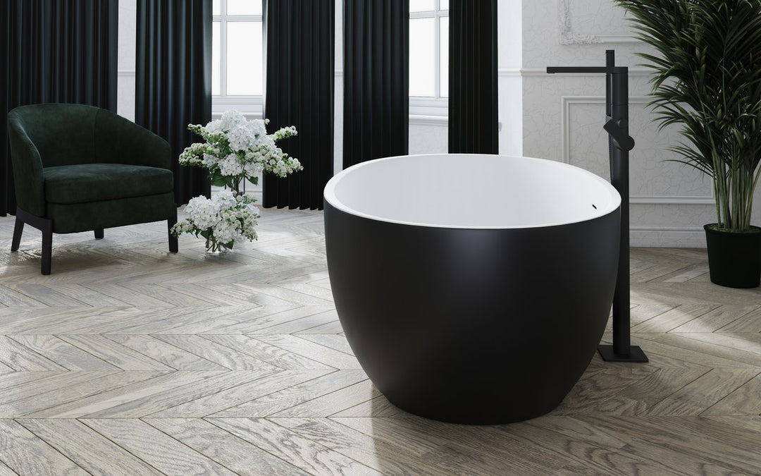 Aquatica Corelia Black-White Freestanding Solid Surface Bathtub