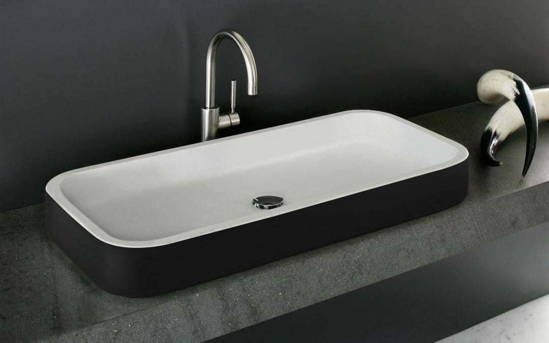 Solace-B Black-Wht Rectangular Stone Vessel Sink