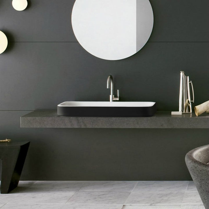 Solace-B Black-Wht Rectangular Stone Vessel Sink