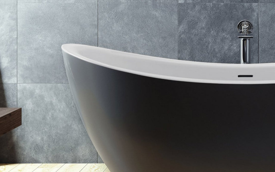 Lillian Blck-Wht Freestanding Stone Bathtub
