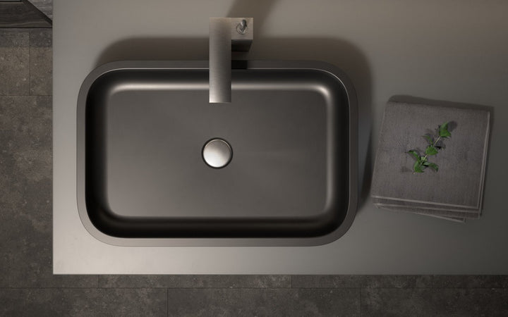 Solace-A Black Rectangular Stone Vessel Sink