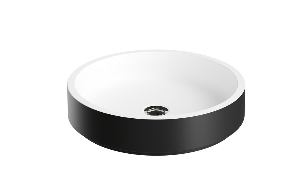 Solace-A Black-White Round Stone Vessel Sink